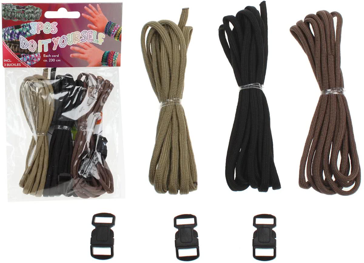 JLS� Paracord Set � 3 kleuren cord inclusief 3 buckels / sluitingen