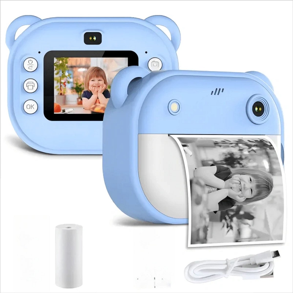  ®Instantcamera met Printer papier-Inktloze Fotoprinter Compact - Kinder Camera - Fototoestel voor Kinderen Jongens & Meisjes - Digitaal Kindercameras Speelgoed - Fotoprinter Speelgoedcamera Pocket Printer Blauw