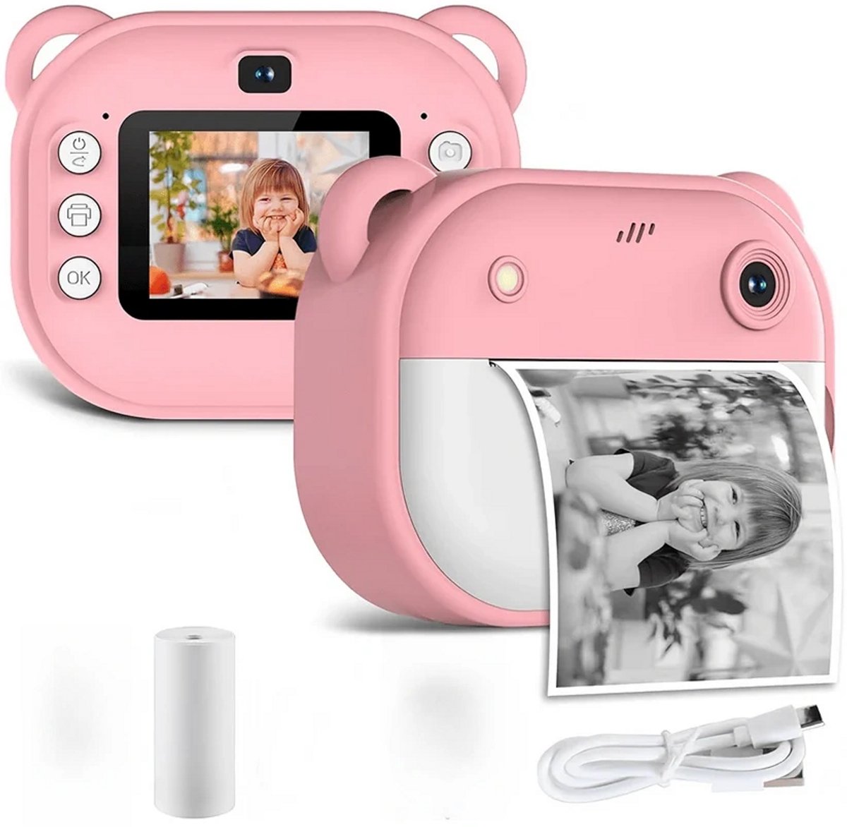  ®Instantcamera met Printer papier-Inktloze Fotoprinter Compact - Kinder Camera - Fototoestel voor Kinderen Jongens & Meisjes - Digitaal Kindercameras Speelgoed - Fotoprinter Speelgoedcamera Pocket Printer Roze