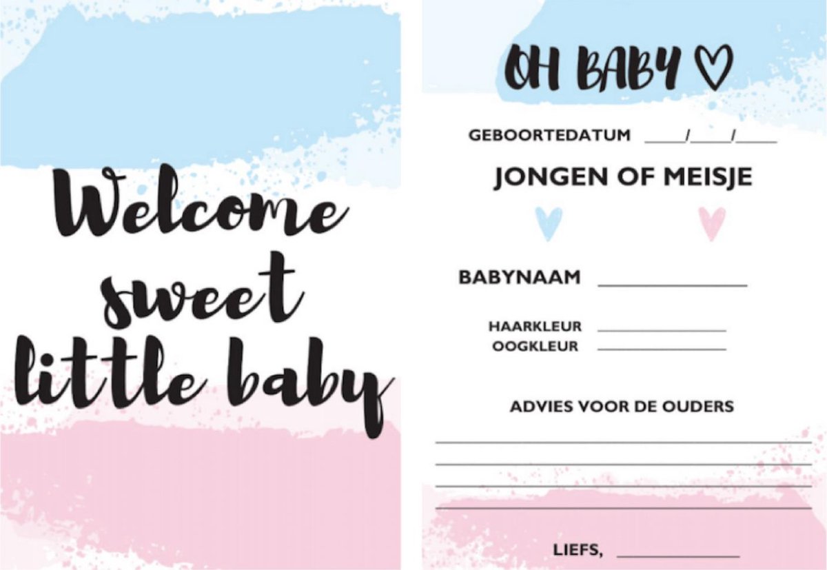 Babyshower invulkaarten - Gender reveal kaarten - Oh baby - babyvoorspellingen - baby kaarten - oh baby - boy or girl - jongen of meisje - Gender reveal - 25 stuks A6 formaat