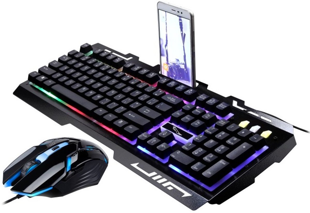 Professionele Gaming Keyboard + Muis Set G700 - USB Bedraad - 104 Toetsen Regenboog LED Backlit Multimedia Ergonomisch Gamer Toetsenbord + 1600 DPI Game Muizen - Led Verlichting 6 Kleuren - Game - USB - Telefoon - Qwerty - Games - Computer - PC