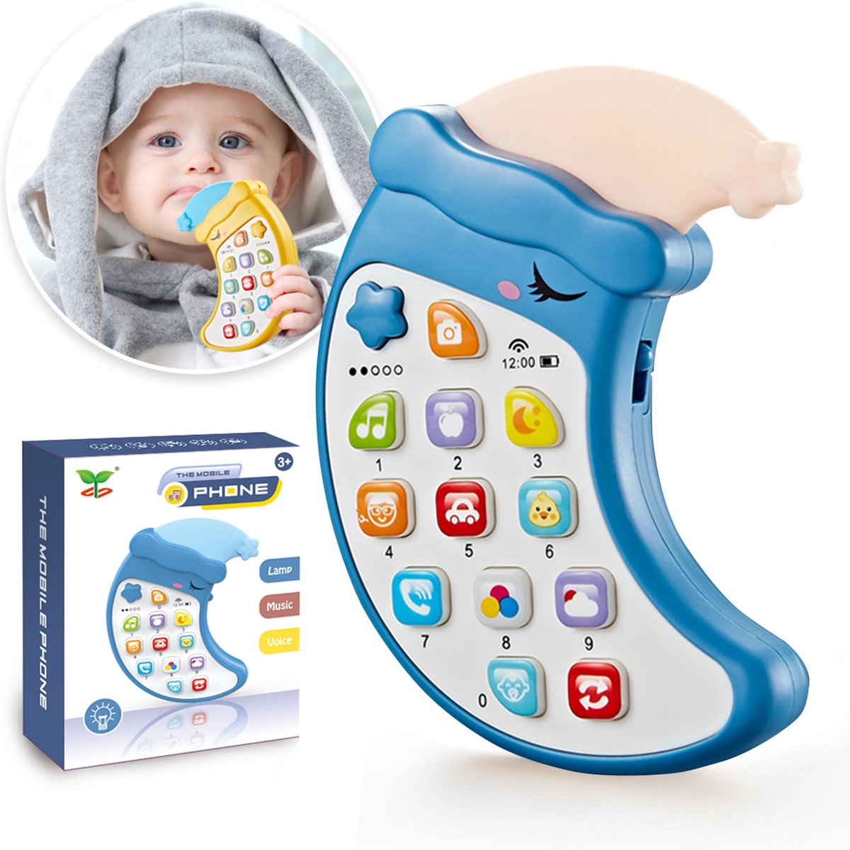 JUST23® Baby Speelgoed Telefoon  – Educatief Speelgoed - Baby GSM – Kindertelefoon – Kraamcadeau Jongen en Meisje – 12 Knoppen