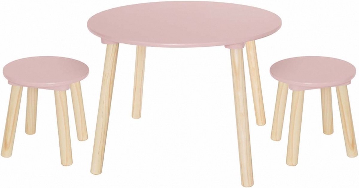   - Houten tafel met 2 krukjes - Roze