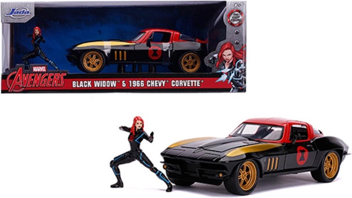 Chevrolet Corvette 1966 with Black Widow Figure 1:24 Scale Diecast Model by Jada Toys