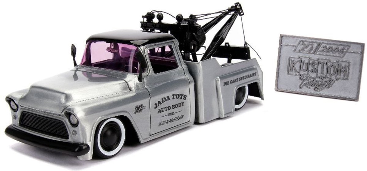 Chevy Stepside Tow Truck 1955 20th Anniversary Zilver Grijs / Zwart 1:24 Jada Toys