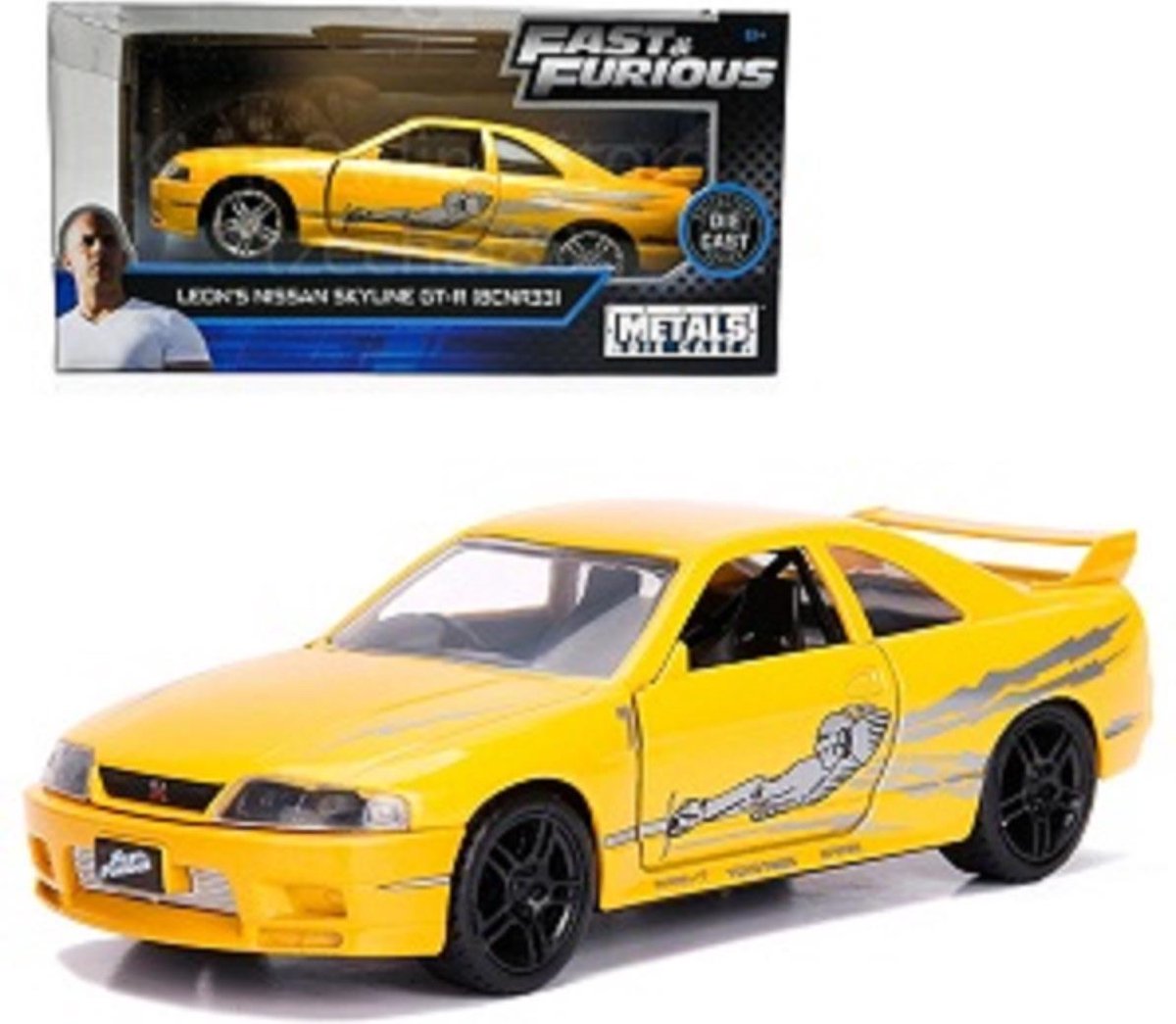 Nissan Skyline GT-R ( BCNR33 ) Leon’s Fast & Furious Geel 1-32 Jada Toys