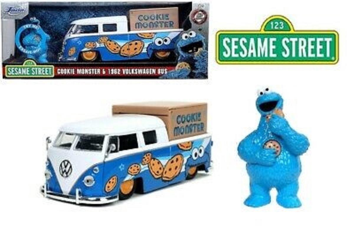 Volkswagen Pickup 1963 + Cookie Monster Figuur (Blauw) 1/24 Jada Toys