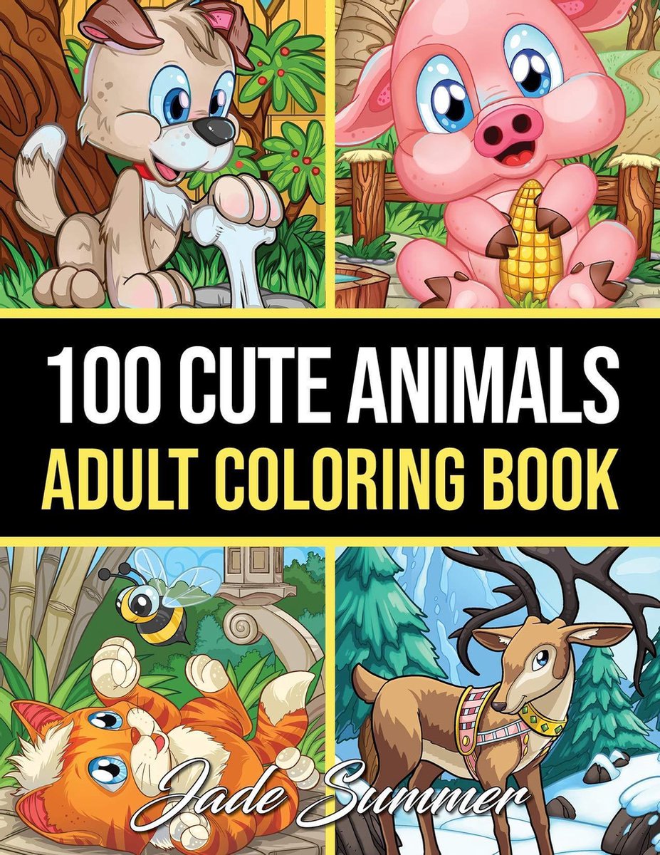 100 Cute Animals Coloring book 4 in 1 - Jade Summer