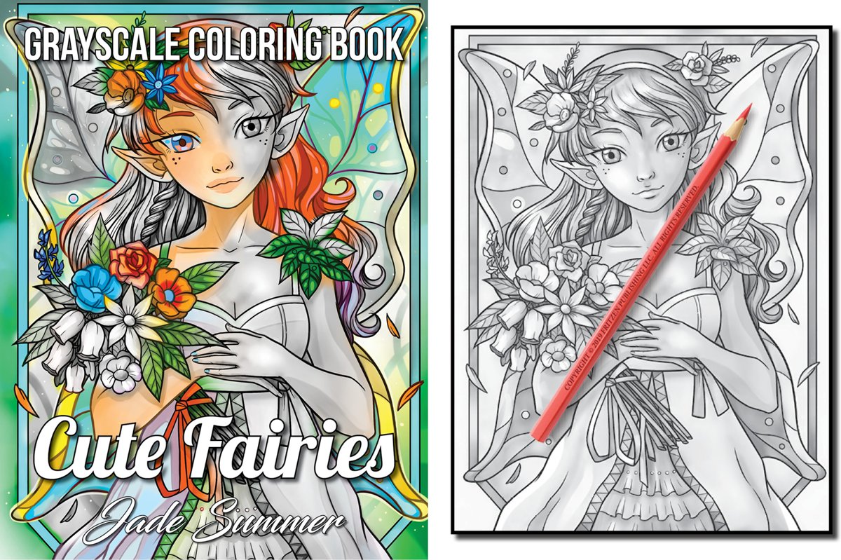 Cute Fairies Grayscale Coloring Book - Jade Summer