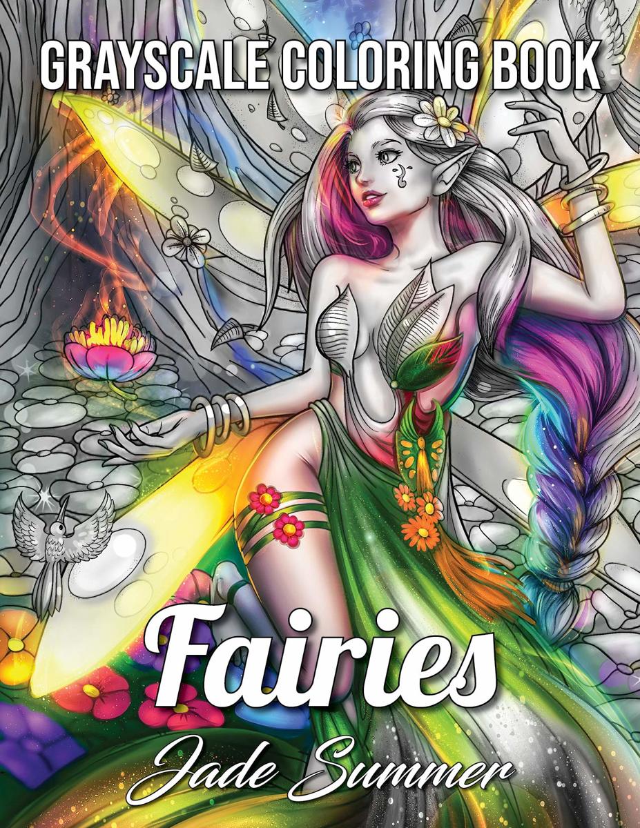 Fairies Grayscale Adult Coloring Book - Jade Summer