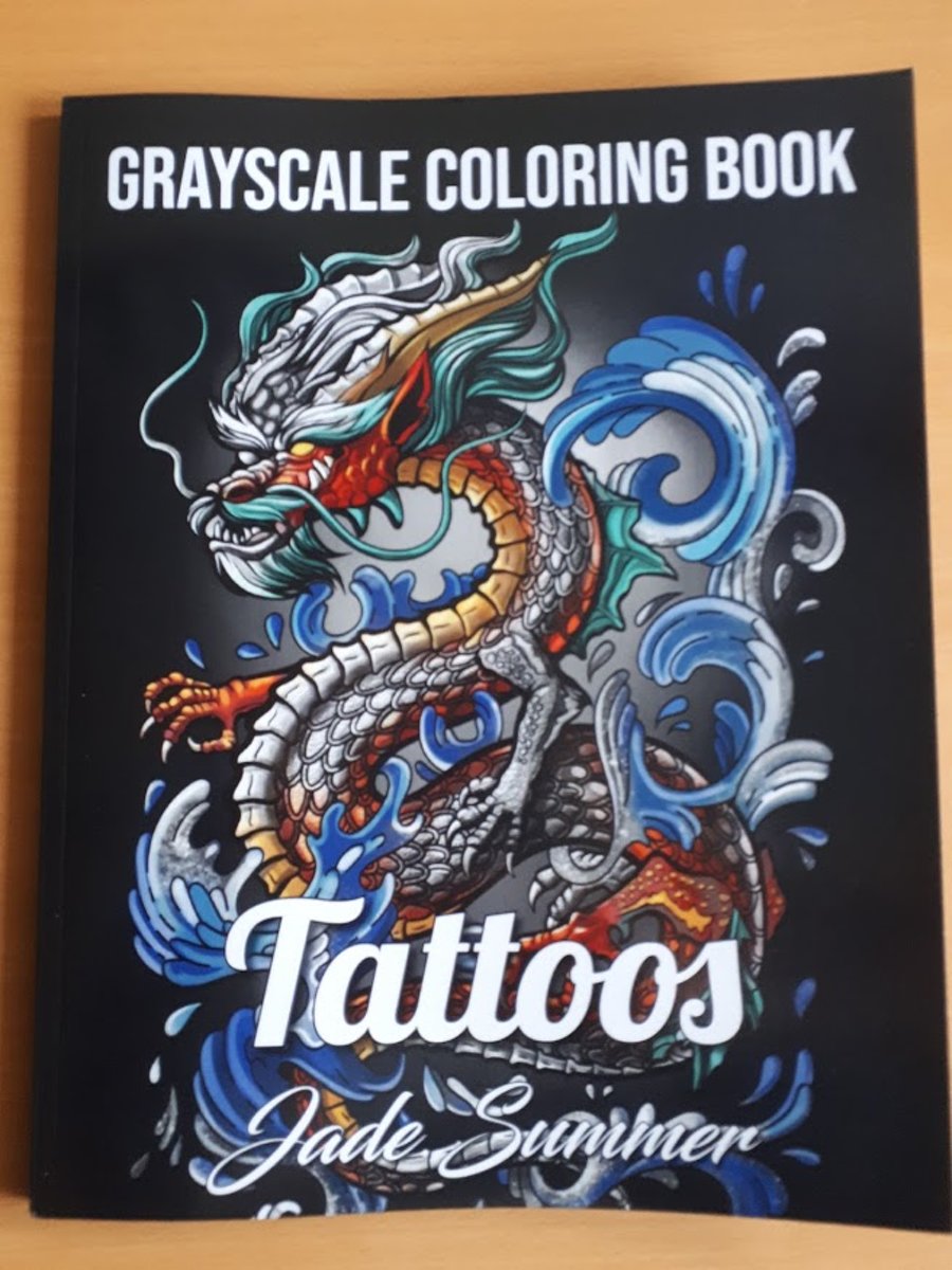 Tattoos Grayscale Adult Coloring Book - Jade Summer