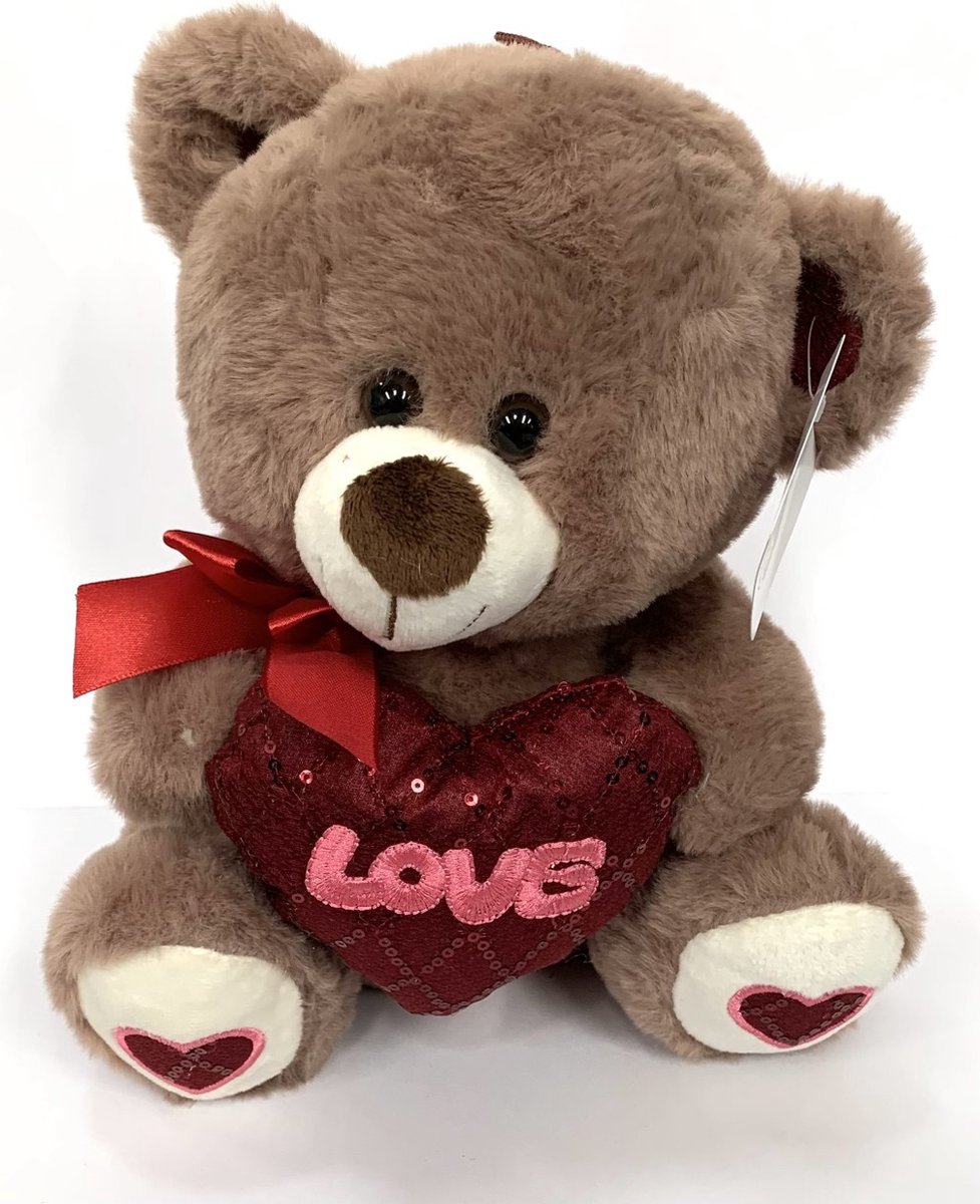 Love Beer knuffel met hart - 25 cm - Bruin - Moederdag - Valentijnsdag