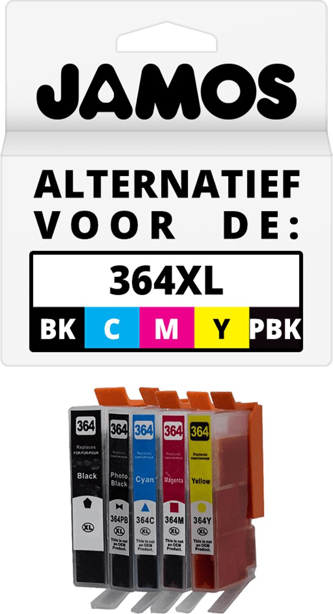 JAMOS - Inkcartridges / Alternatief voor de HP 364XL Zwart, Foto Zwart, Cyaan, Magenta & Geel Voordeelset