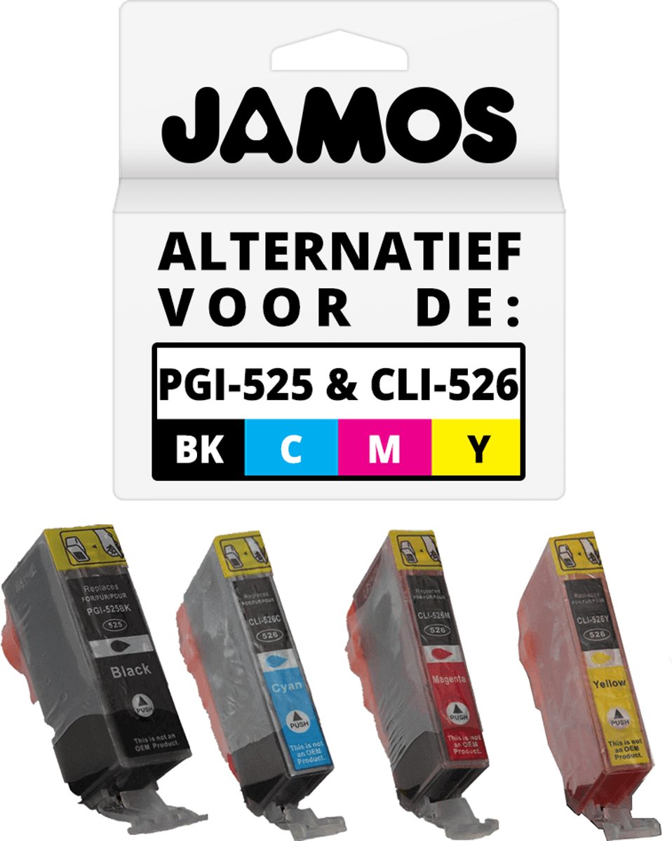 JAMOS - Inktcartridge / Alternatief voor de Canon PGI-525 Zwart & CLI-526 CMY Kleuren Voordeelset