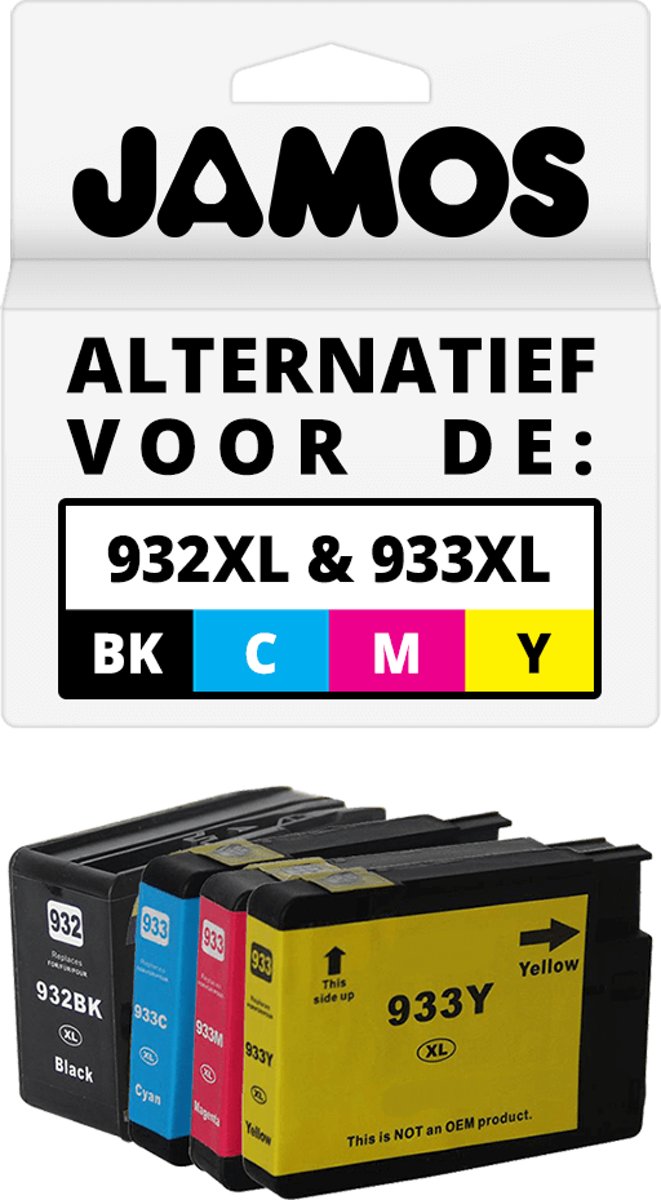 JAMOS - Inktcartridges / Alternatief voor de HP 932XL Zwart & 933XL CMY Kleuren Voordeelset