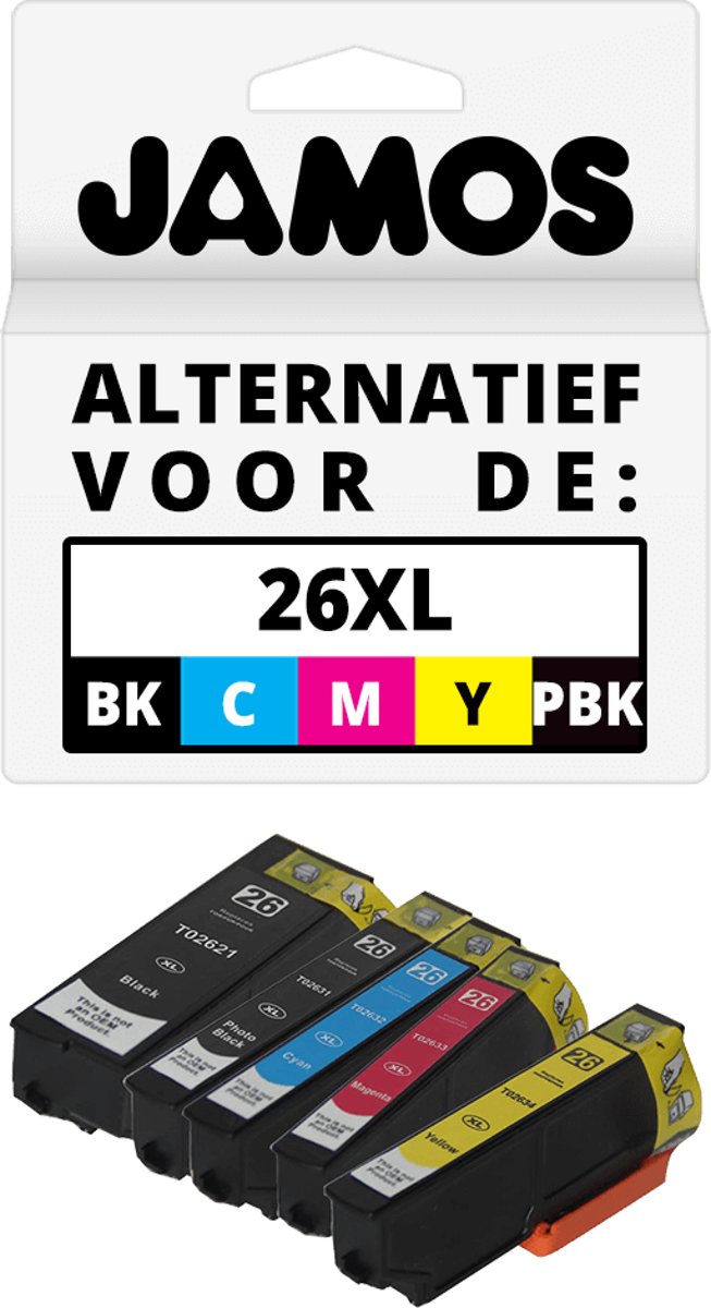 Jamos - Inktcartrides / Alternatief voor de Epson 26 Zwart, Foto & Kleuren Set