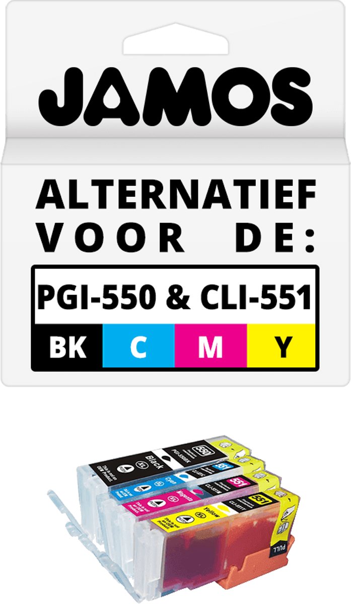 Jamos - Inktcartridge / Alternatief voor de Canon PGI-550PGBK Zwart & CLI-551C/M/Y Cyaan / Magenta / Geel Voordeelset