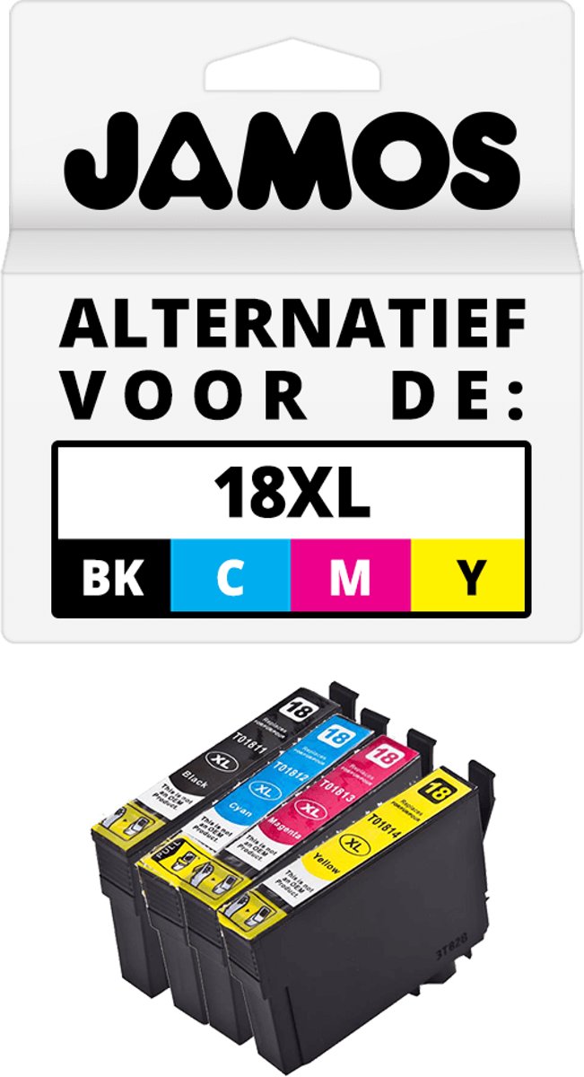 Jamos - Inktcartridge / Alternatief voor de Epson 18 (T1816) Zwart & Kleuren Set