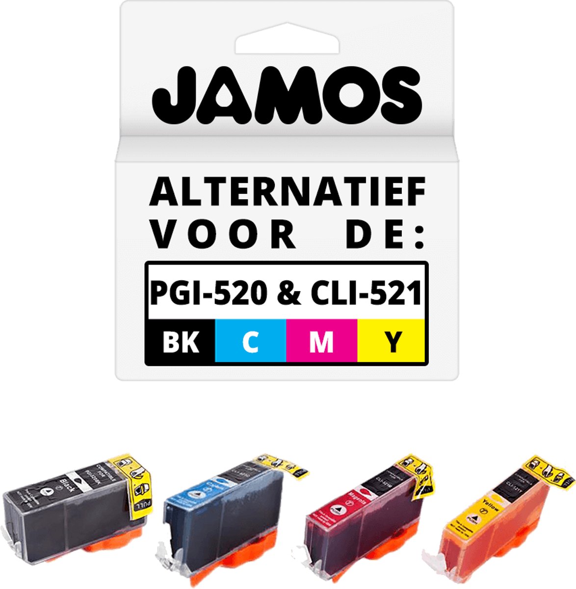 Jamos - Inktcartridges / Alternatief voor de Canon PGI-520PGBK Zwart & CLI-521C/M/Y Cyaan / Magenta / Geel Voordeelset