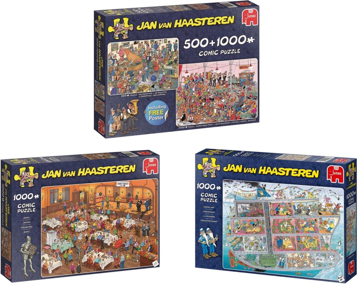 Jan van Haasteren - 2in1 Feestje! 1500 stukjes & Darts 1000 stukjes & Cruise Ship 1000 stukjes