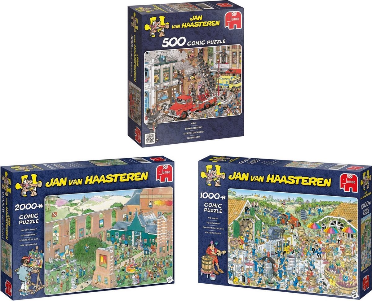 Jan van Haasteren - Brand Meester 500 stukjes & De Kunstmarkt 2000 stukjes & De Wijnmakerij 1000