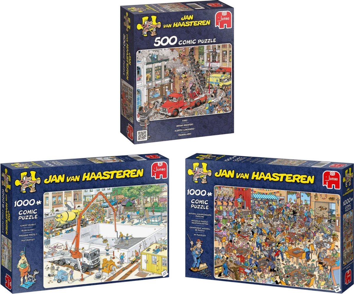 Jan van Haasteren - Brand Meester 500 stukjes & NK Puzzelen 1000 stukjes & Bijna Klaar 1000 stukjes