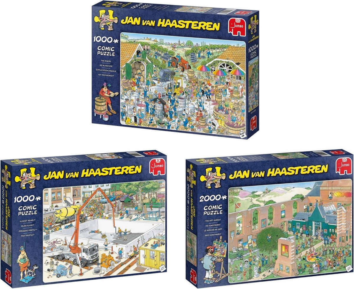 Jan van Haasteren - De Kunstmarkt 2000 stukjes & Bijna Klaar? 1000 stukjes & De Wijnmakerij 1000