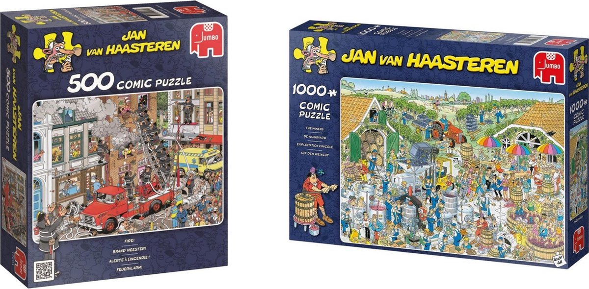 Jan van Haasteren - Puzzelset - Brand Meester 500 stukjes & De Wijnmakerij 1000 stukjes