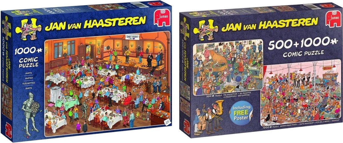 Jan van Haasteren - Puzzelset - Darts 1000 stukjes & 2in1 Feestje! 1500 stukjes