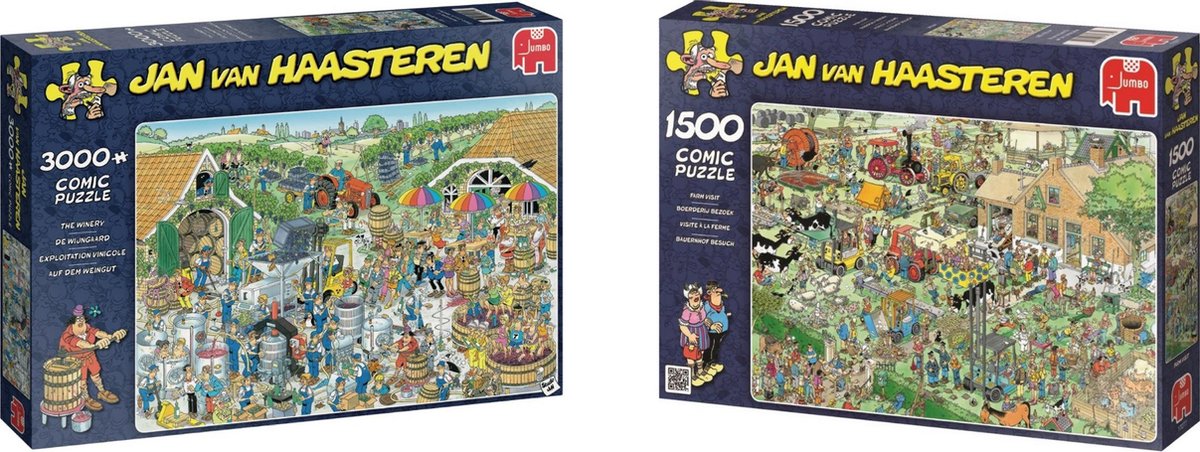 Jan van Haasteren - Puzzelset - De Wijnmakerij 3000 stukjes & Boerderij Bezoek 1500 stukjes