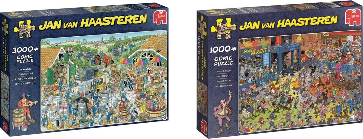 Jan van Haasteren - Puzzelset - De Wijnmakerij 3000 stukjes & Rollerdisco 1000 stukjes