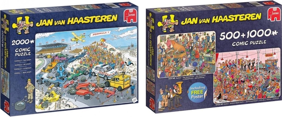 Jan van Haasteren - Puzzelset - Formule 1 de start 2000 stukjes & 2in1 Feestje! 1500 stukjes