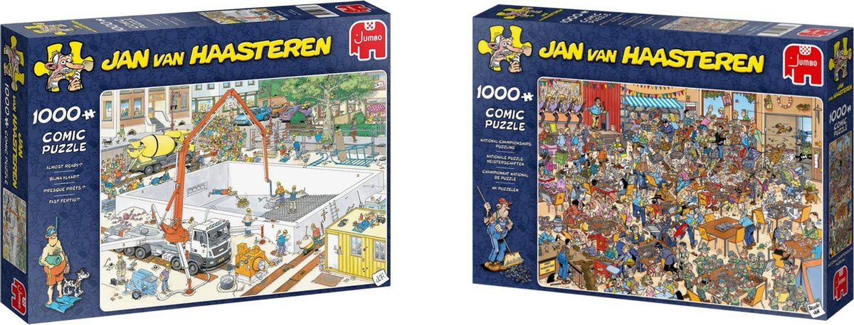 Jan van Haasteren - Puzzelset - NK Puzzelen 1000 stukjes & Bijna Klaar? 1000 stukjes