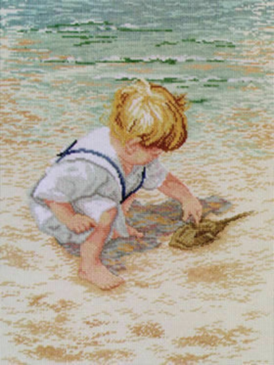 Borduurpakket - Boy with Horseshoe Crab - Janlynn