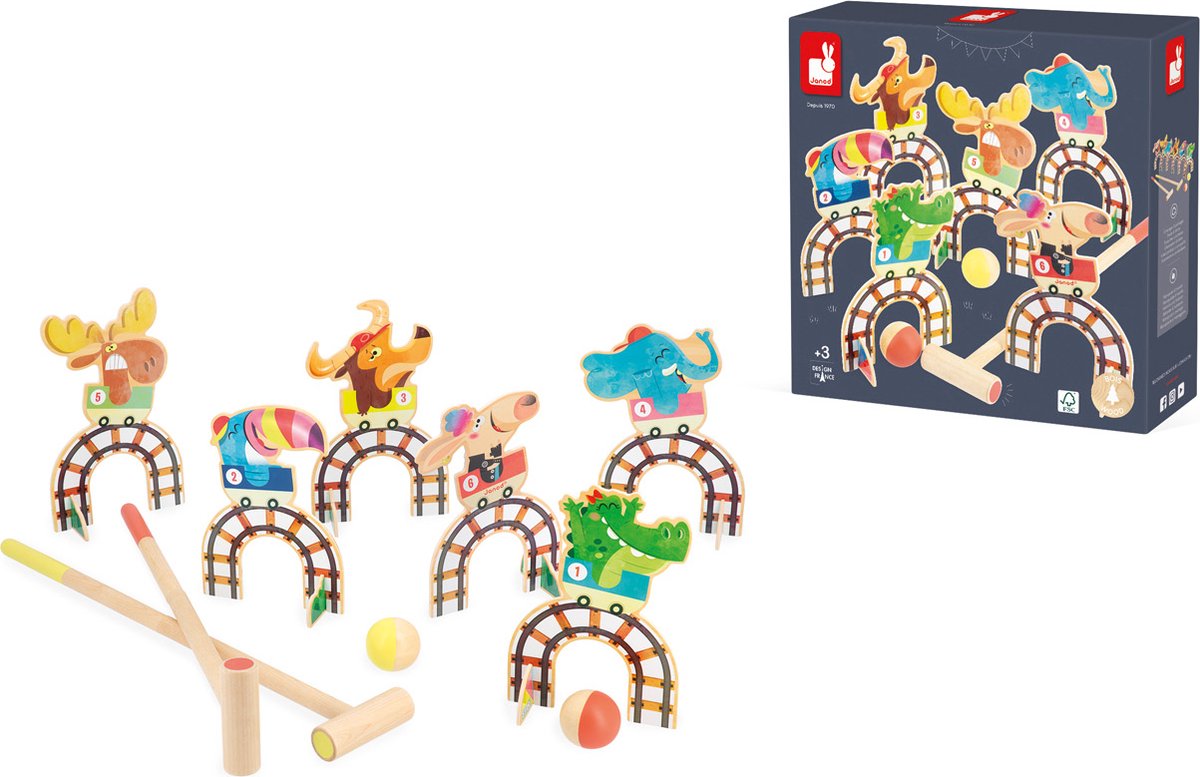   Applepop - Croquet Achtbaan Spel - Een Openluchtspel Met Een Achtbaanthema Dat Vol Verrassingen Zit! - Bevat 6 Hoepels, 2 Hamertjes En 2 Houten Ballen - Geschikt Vanaf 3 Jaar