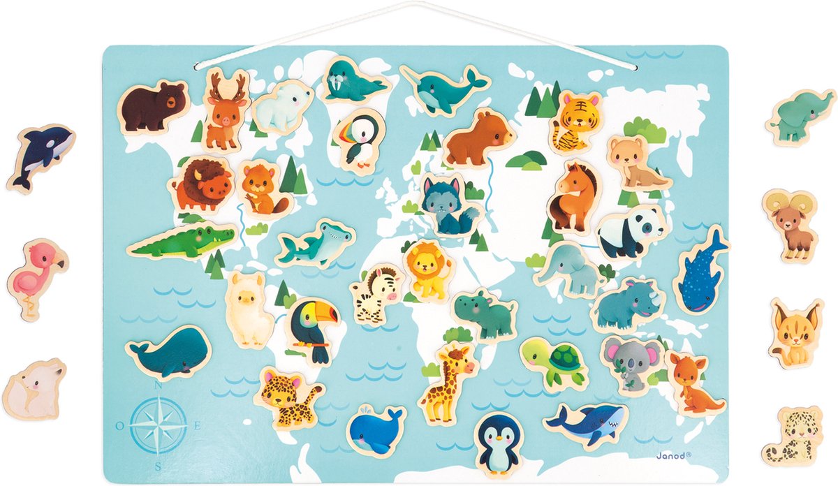   Magneetbord - De Wereld - Plaats De 40 Dierenmagneten Op De Juiste Plaats Op De Magnetische   - Geschikt Vanaf 2 Jaar
