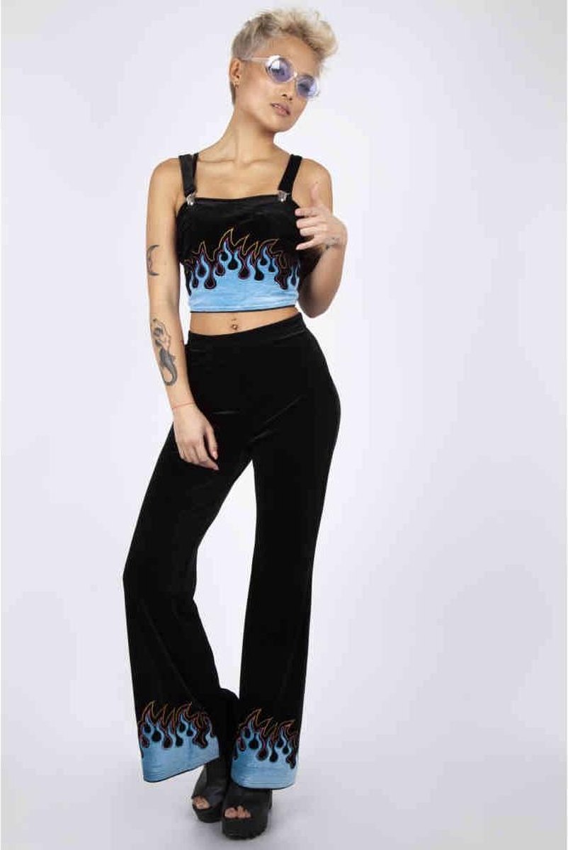 Jawbreaker Bell bottom wijde broek -L- Too Hot To Handle Flame Zwart