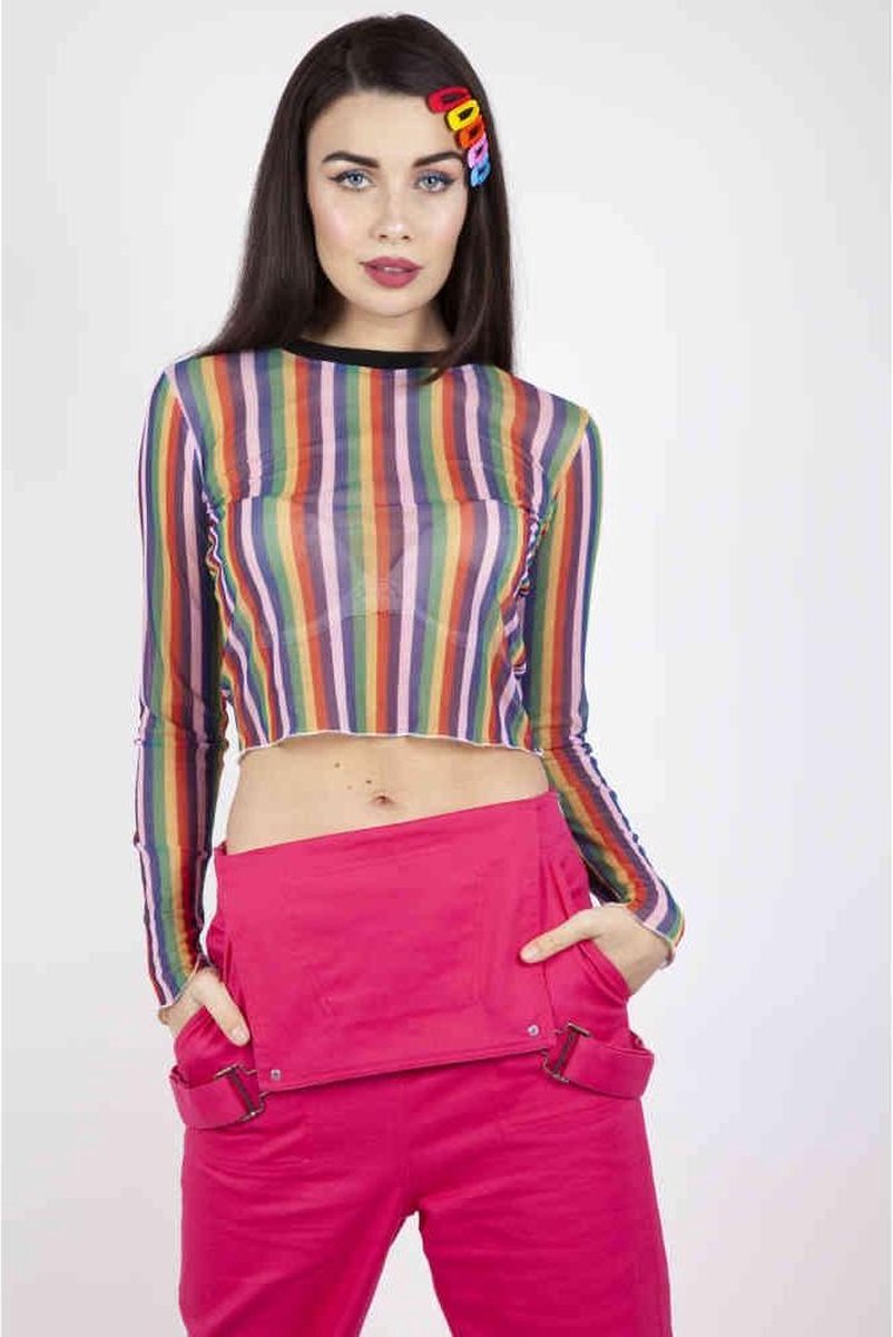 Jawbreaker Crop top -L- Prism Striped Mesh Multicolours