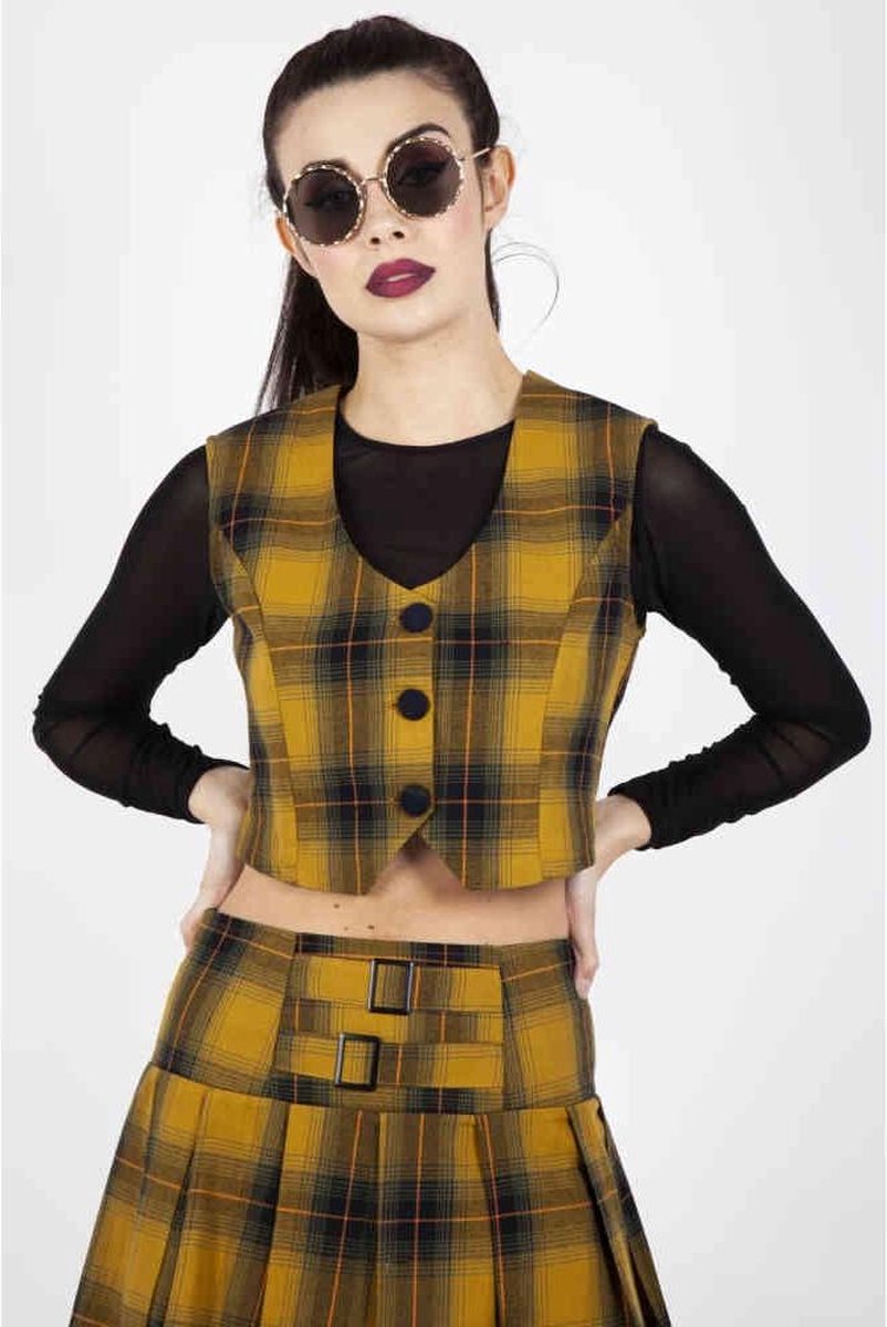 Jawbreaker Crop top -L- Teen Spirit Tartan Geel