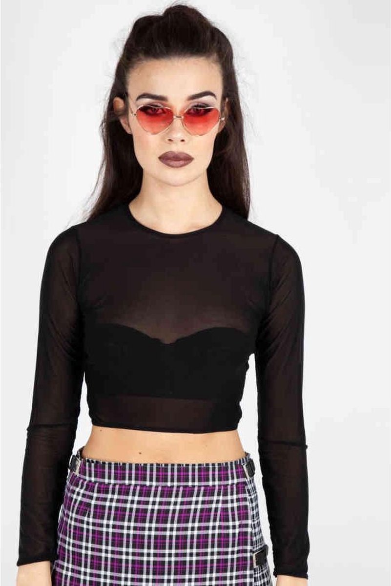 Jawbreaker Crop top -M- Back To Basics Mesh Zwart