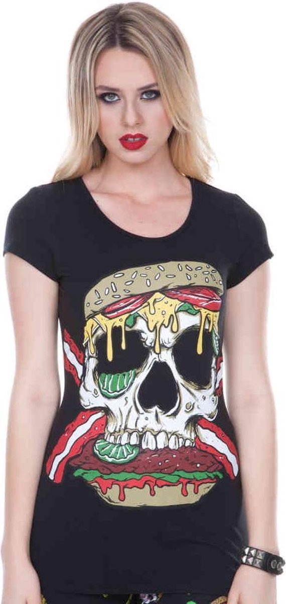 Jawbreaker Dames Tshirt -M- Twisted Burger Cut-out Zwart