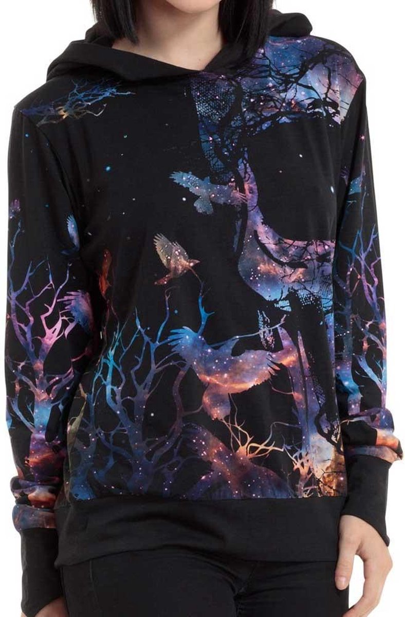 Jawbreaker Hoodie/trui -XL- Galaxy bird and branches Zwart/Multicolours