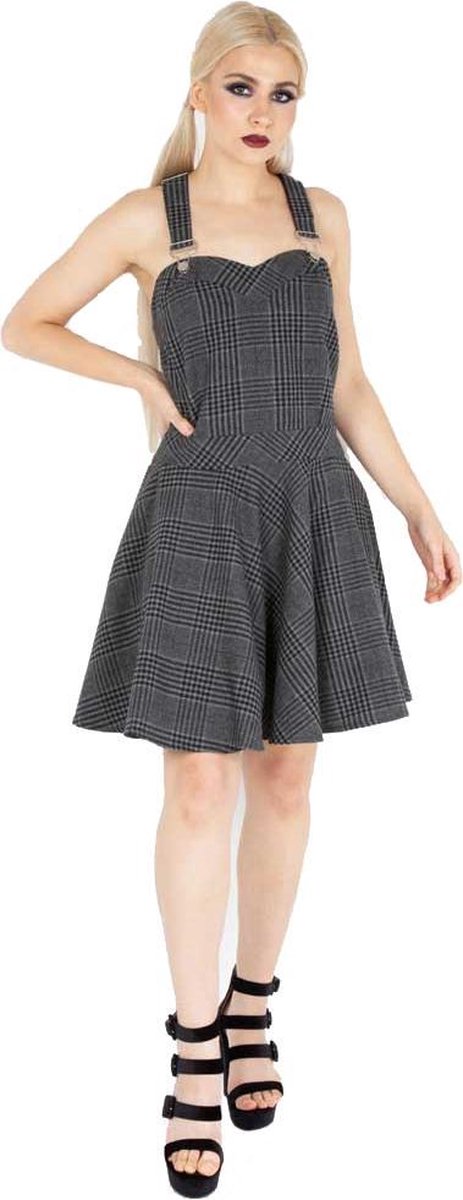 Jawbreaker Korte overal jurk -L- Miss morbid tartan overall Grijs