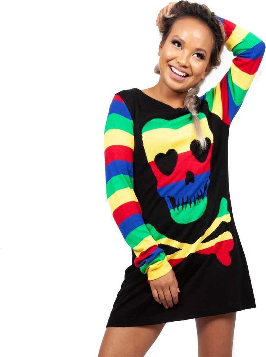 Jawbreaker Longsleeve top -M- Rainbow skull Zwart/Multicolours