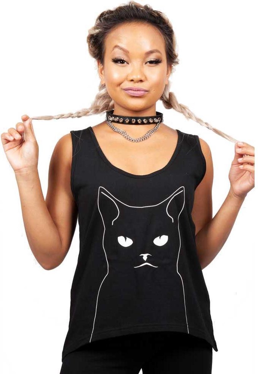 Jawbreaker Mouwloze top -L- Salem grumpy kitty Zwart