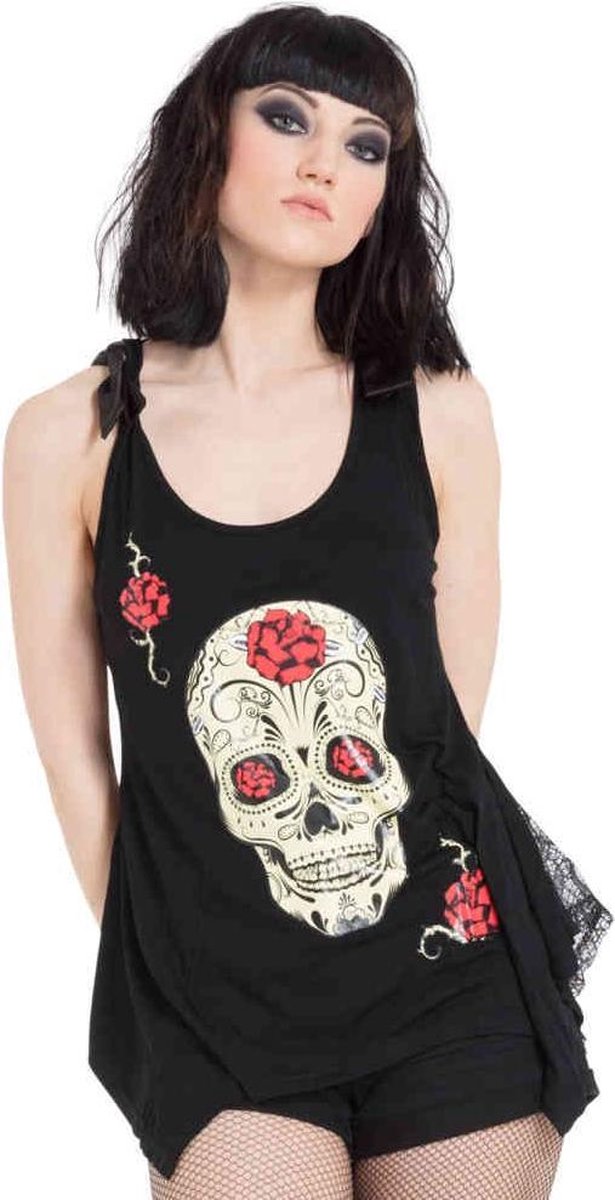 Jawbreaker Mouwloze top -S- Skull & Roses Swing Zwart