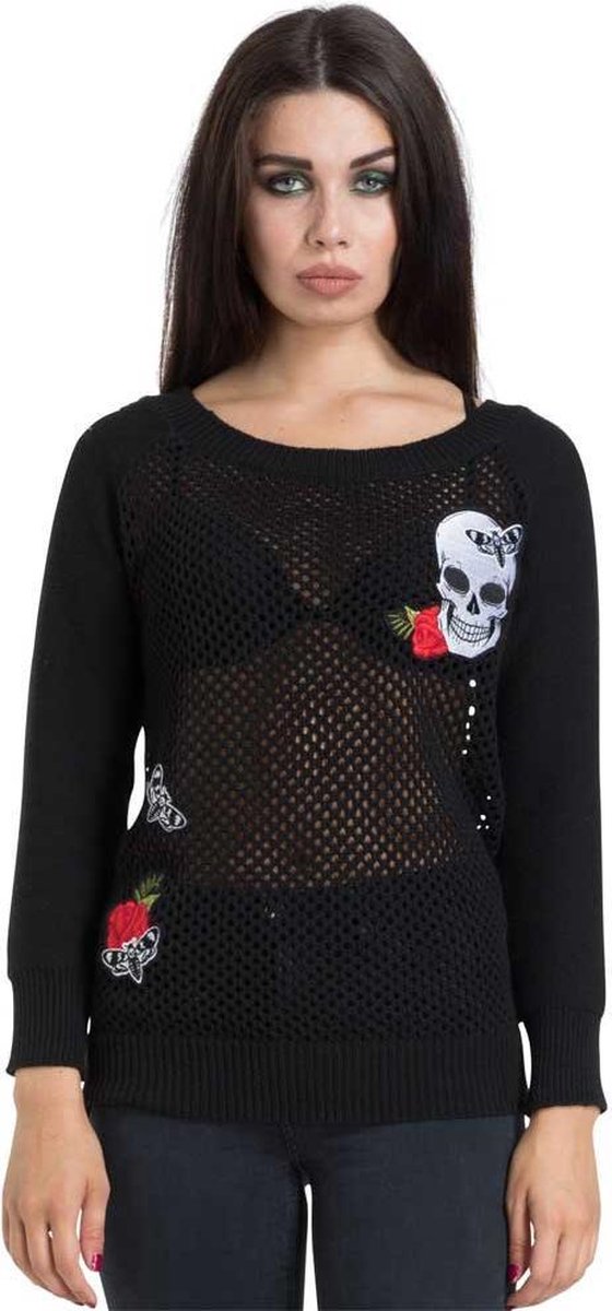 Jawbreaker Sweater/trui -L- Skull Rose Moth Schedel en rozen, mesh Zwart