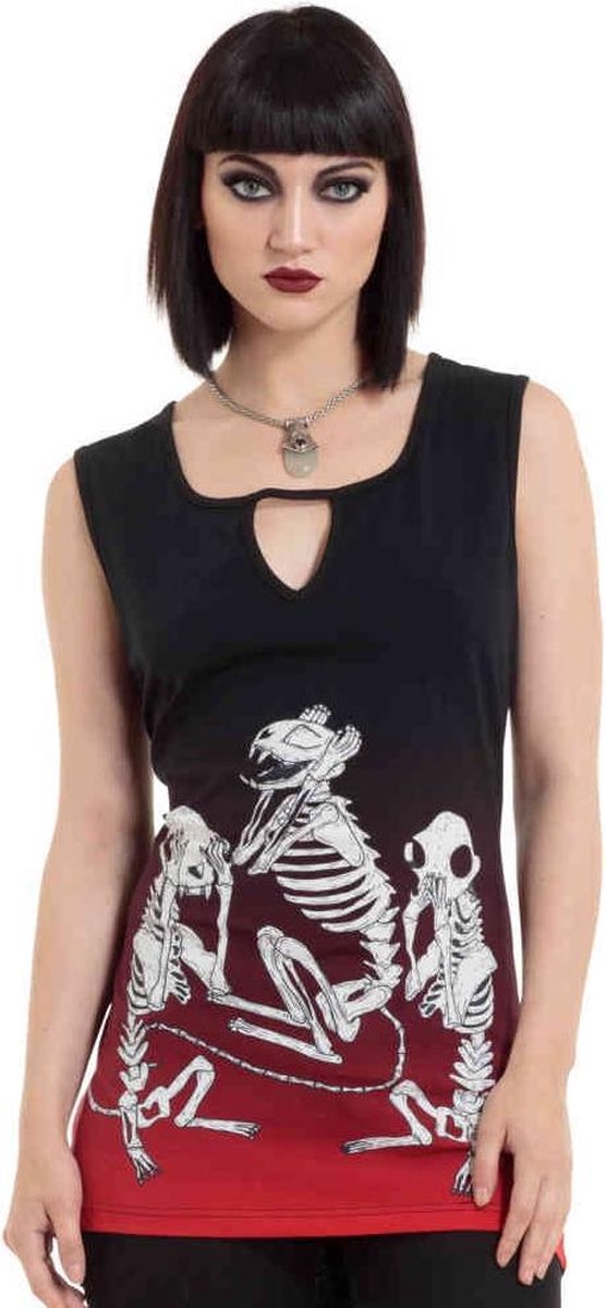 Jawbreaker Top -L- No Evil Creepy Cats Ombre Zwart/Rood