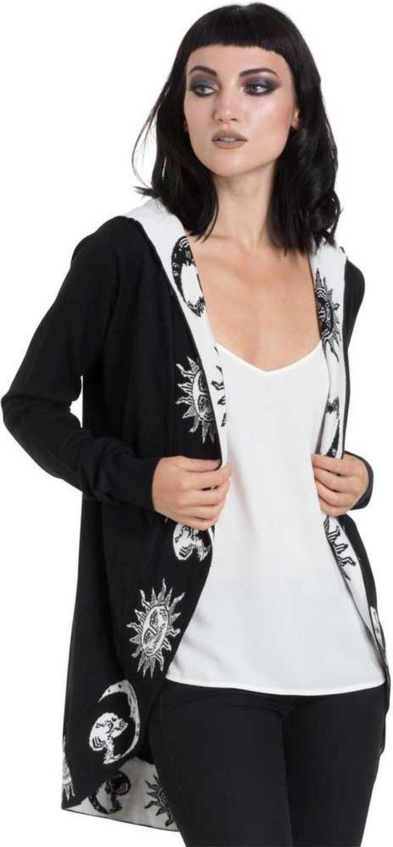 Moonstone dames cardigan met capuchon zwart/wit - 2XL - Jawbreaker