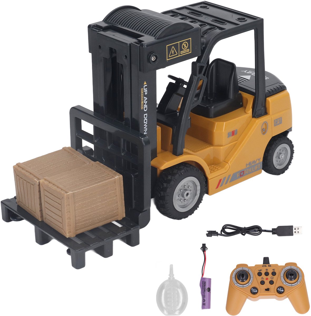 JeiibrZui 1 Set 1:24 Afstandsbediening Heftruck, Volledig Functioneel Geluid & Licht, RC Bouwvoertuigen met Rookfunctie, Mini Heftruck voor Kinderen & Volwassenen